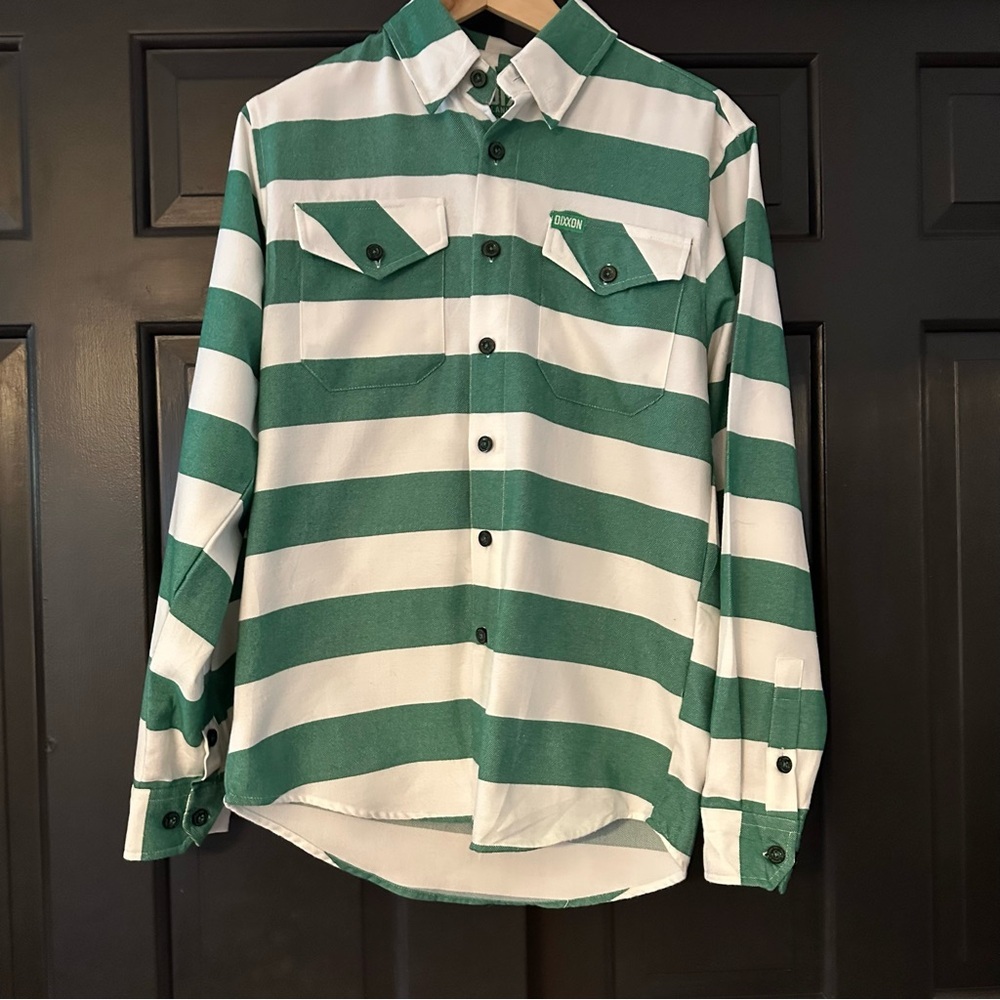 Dixxon Men's The Rebel Button Down Flannel Shirt Size XSmall Green White Striped